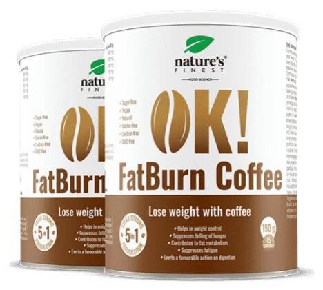 OK!FatBurn Káva | 1+1 Zdarma | Zvyšte metabolismus s L-karnitinem, guaranou | Přírodní instantní