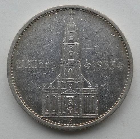 5 Marka - 1934 E kostel s datem  - Numismatika