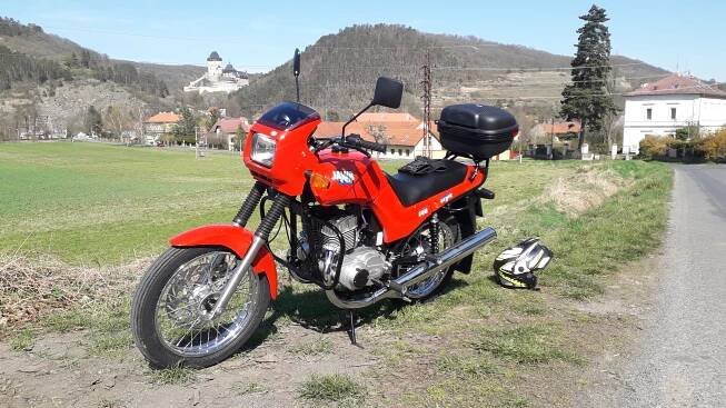 JAWA, ČZ, PRAGA, VELOREX, PAV,SIDECAR,Cestování - Moje motorky - Jawa 350-640/638/639/645 - Tramp , New Blau Tramp a Yellou