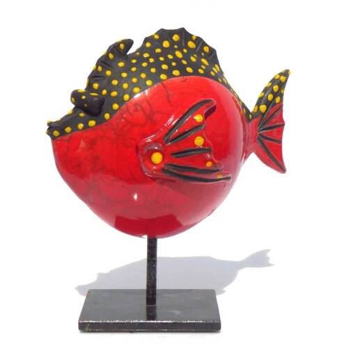 Poisson Rouge et jaune en céramique raku