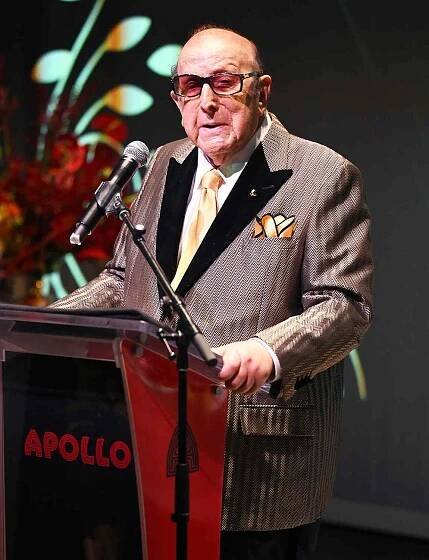 Clive Davis speaks onstage during the 2025 Apollo Theater Spring Benefit at The Apollo Stages at The Victoria on June 04, 2025 in New York City.