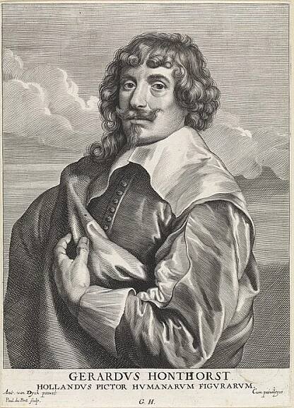 Portret van Gerard van Honthorst door Paulus Pontius naar een schilderij van Anthony van Dijk