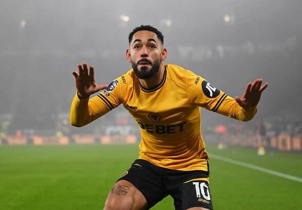 Matheus Cunha of Wolverhampton Wanderers celebrating a goal.