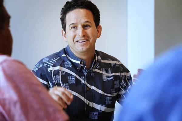 U.S. Senator Brian Schatz meets with the Honolulu Civil Beat editorial board Thursday, Aug. 15, 2024, in Honolulu. (Kevin Fujii/Civil Beat/2024)