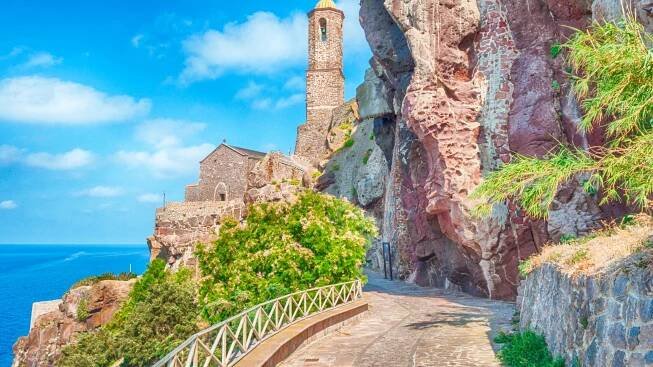 the beautiful alley of castelsardo old city - sardinia - italy