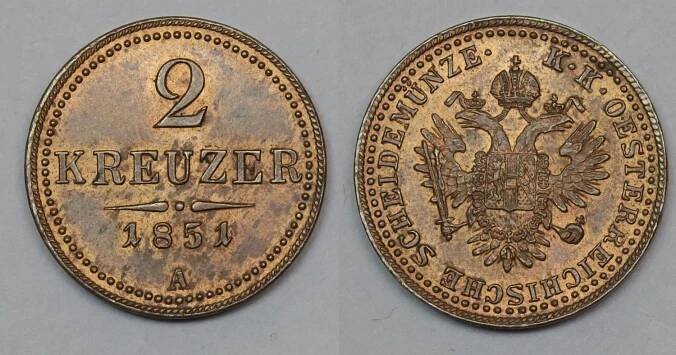 Franz Josef - 2 krejcar 1851 A, UNC, RL!  - Numismatika