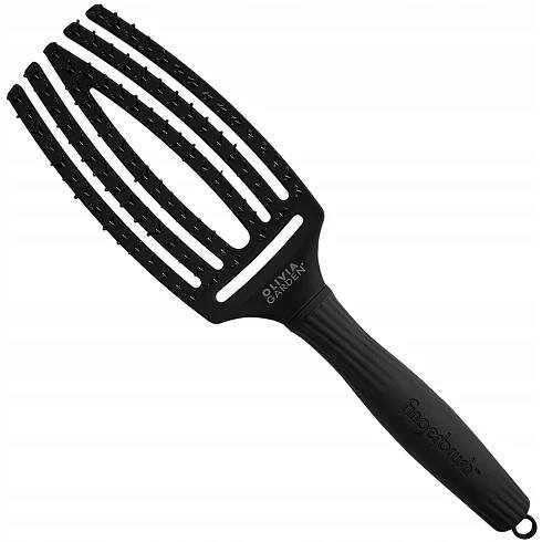 Olivia Garden Fingerbrush Double Bristles plochý kartáč pro snadné rozčesání vlasů M černý
