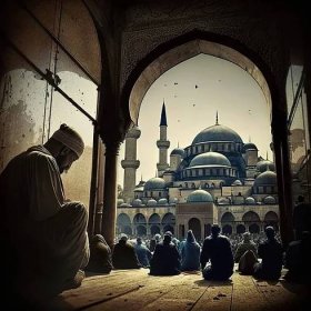 Epická mešita při východu slunce, oslava ramadánu Kareemovi — Stock fotografie