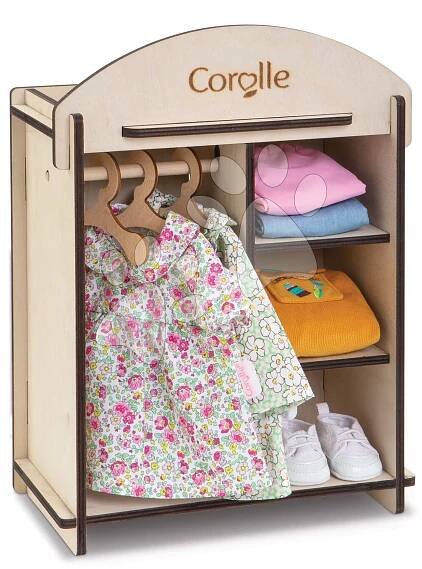 Šatní skříň Wooden Dressing Room Corolle pro 30–36 cm panenku a 3 ramínka dřevěná