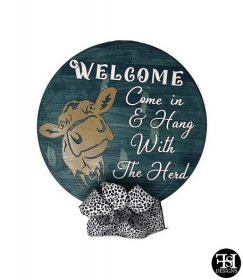 "Welcome - Come In & Hang With The Herd" Large Door Wreath - FHS Designs - Custom Woodworking. CNC and Laser Engraving