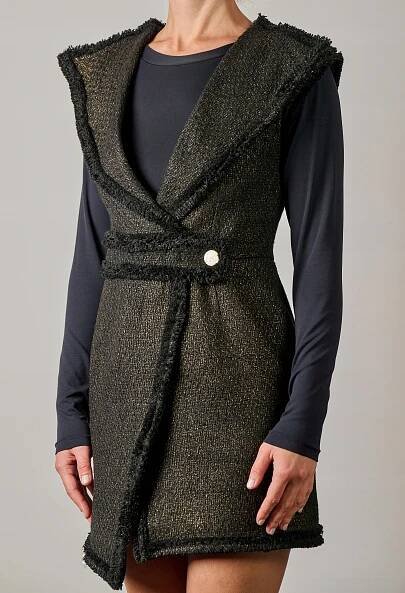 Designové elegantní tvídové bavlněné ležérní stylové krátké tunikové šaty S/M