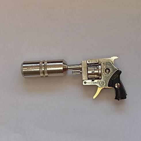 ! MINI XYTHOS AUTOMATIC 2 mm nejmenší revolver světa TOP stav! - Sběratelské zbraně