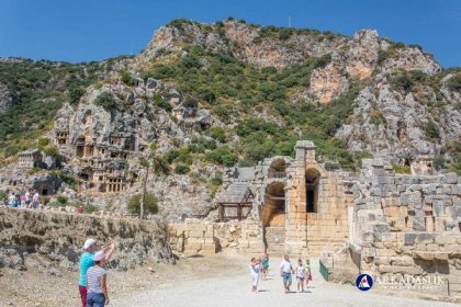 Tourists milling about the open air museum at Myra in Demre, Antalya, Turkey
