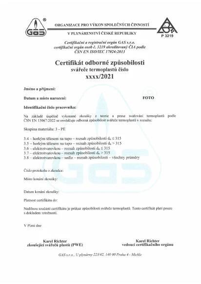 Vzor certifikátu vydaný v akreditovaném režimu