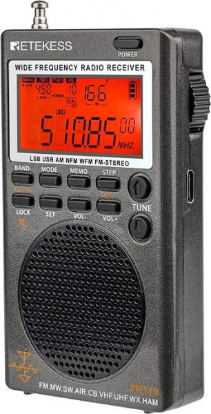 Retekess TR110 Přenosné digitální rádio, krátkovlnná funkce BBS, FM MW Air Band Worldwide, časovač vypnutí, externí anténa, pro výlety do přírody
