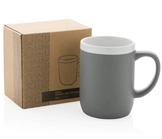 Keramický hrnek ZOOM s bílým lemem, 300 ml - šedá