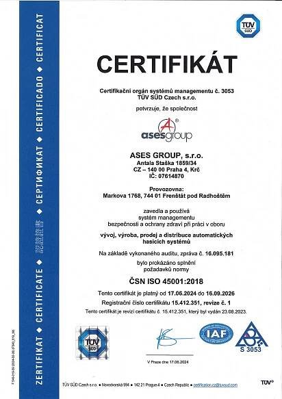 Certificate - CSN ISO 45001:2018