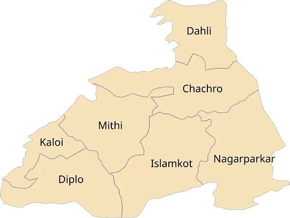 Map of Tharparkar District with its administrative divisions.