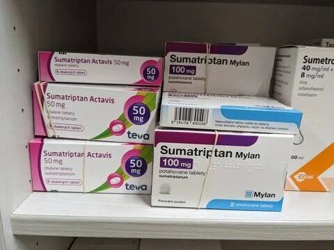 Prague,Czech republic–May 22 2024:Pharmacy store-Sumatriptan ACTAVIS pills for treatment of migraine and head aches	