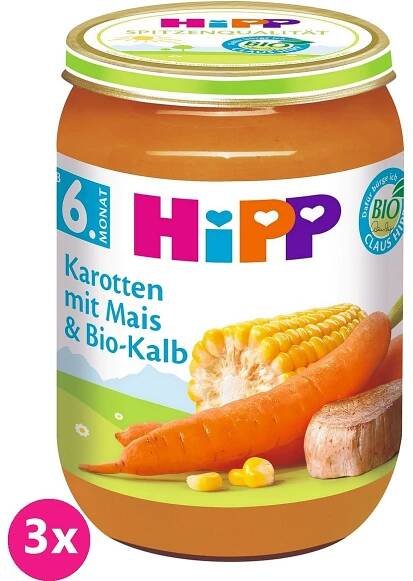 3x HiPP BIO Mrkev s kukuřicí a BIO telecím masem (6m+) 190 g