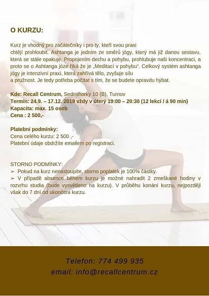 PODZIMNÍ KURZ ASHTANGA JÓGY V RECALL CENTRU | RECALL CENTRUM