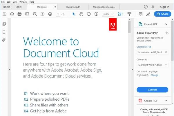 Adobe Acrobat Reader DC interface