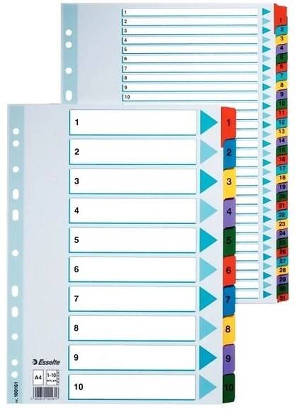 Rejstřík kartonový A4 Esselte Mylar, A-Z, 20 listů, mix barev