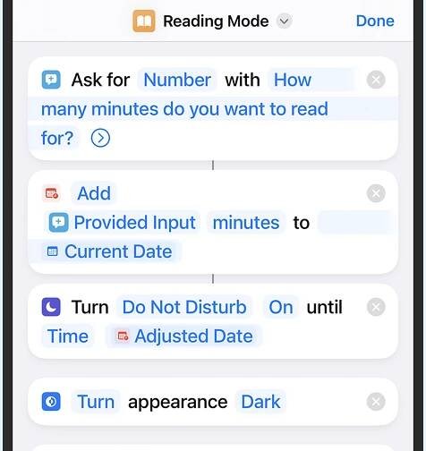The iOS Reading Mode shortcut for the iPhone Shortcuts app.