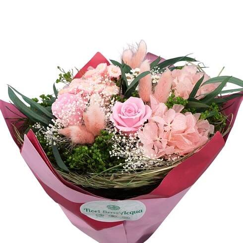 Bouquet Garden Rosa con Flores Secas de Color Rosa