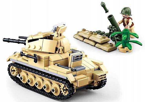 Stavebnice Tank PzKpfw II Armáda 2 FIGURKY BUNKR + MOŹDZIERZ +LEGO ZBRAŇ Věk dítěte 8+ let