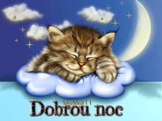 Good Night Gif with a Sleeping Cat on a Cloud