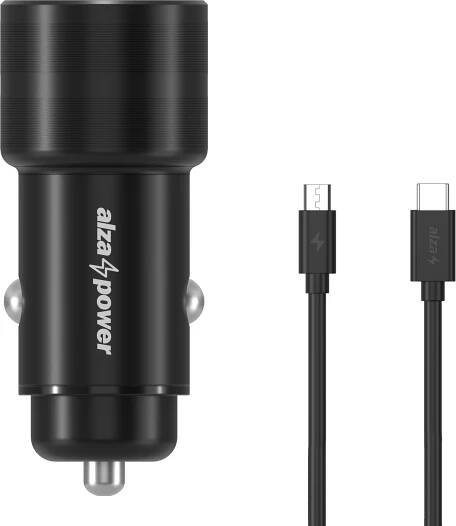 AlzaPower Car Charger P520 USB + USB-C Power Delivery černá + Core USB-C (M) 2.0 to Micro USB (M) 2A