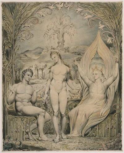 Archanděl Rafael s Adamem a Evou (Ilustrace Miltonova ztraceného ráje) od William Blake