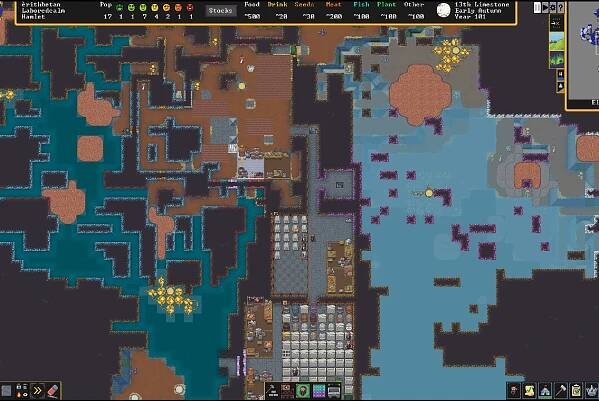A screenshot of the newest version of Dwarf Fortress.
