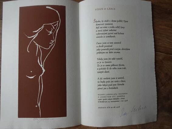 Píseň o lásce, linorit, podpisy obou umělců, 1976