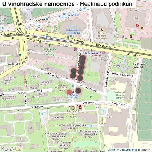 Mapa U vinohradské nemocnice - Firmy v ulici.
