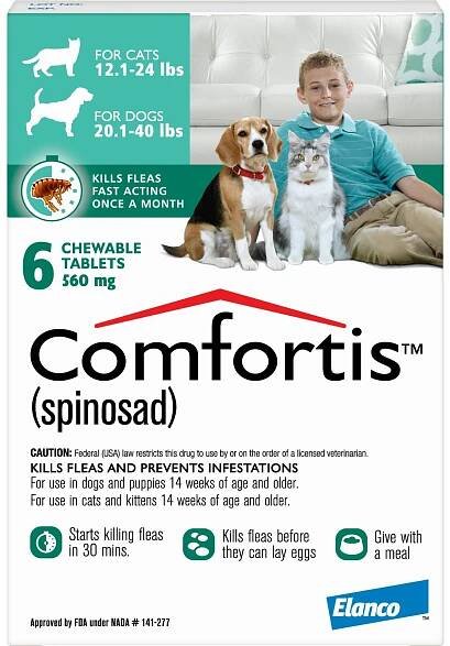 Comfortis Chewable Tablets for Dogs, 20.1-40 lbs & Cats 12.1-24 lbs, (Green Box)