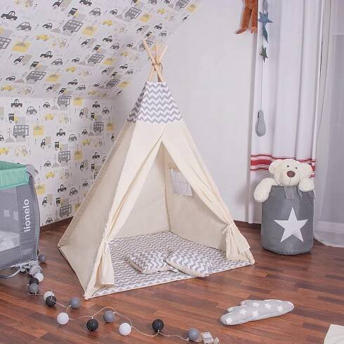SPRINGOS Teepee Šedý Zigzag