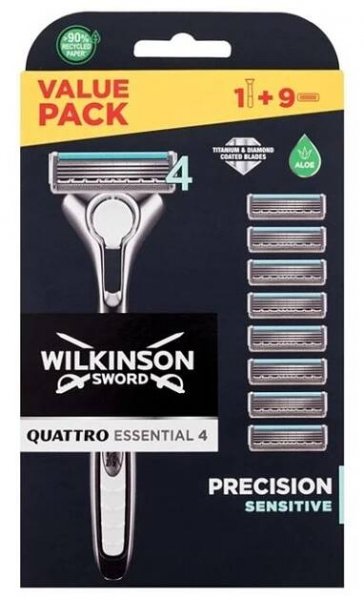 Wilkinson Sword Quattro Titanium Sensitive strojek + náhradní břity 9 ks