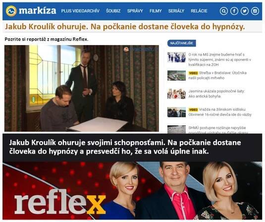 TV Markíza: Mentalista Jakub Kroulík ohuruje. Na počkanie dostane človeka do hypnózy.