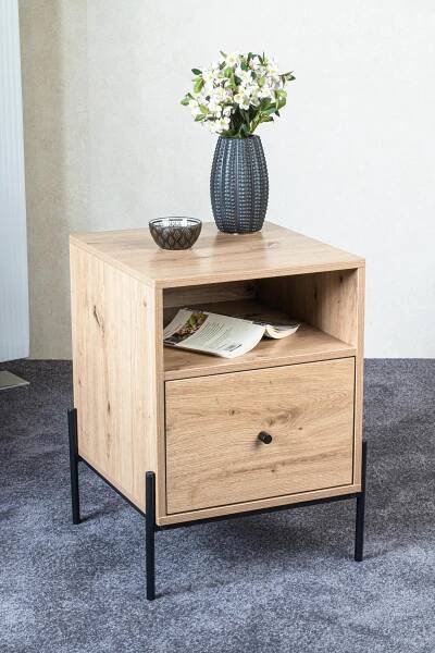 NOČNÍ STOLEK, černá, barvy dubu, 45/60/47 cm - černá/barvy dubu, Design, kov/kompozitní dřevo (45/60/47cm)
