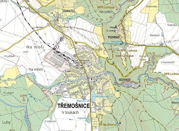 Třemošnice, základní topografická mapa 1:10 000 (ZTM10), 2024, Český úřad zeměměřický a katastrální, https://cuzk.gov.cz/.