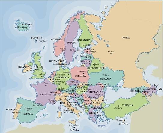 ▷ Politická mapa Evropy online