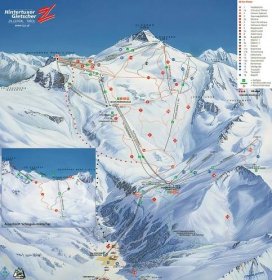 Hintertuxer Gletscher (Hintertux) - lyžařská mapa, skimapa sjezdovek a lanovek, zimní panorama ski areálu