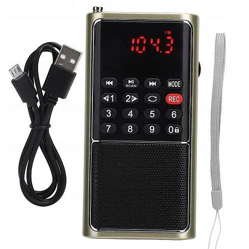 KAPESNÍ RÁDIO PŘENOSNÉ MALÉ NA BATERIE FM 76–108 MHZ L-338 ZLATÉ
