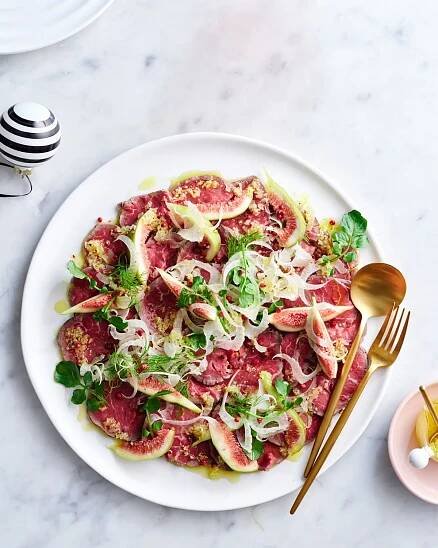 Beef carpaccio, fig and fennel salad | Recipe in 2025 | Fennel recipes, Beef carpaccio, Fennel salad