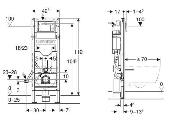 GEBERIT - Duofix Montážní prvek pro závěsné WC, 112 cm, se splachovací nádržkou Sigma 12 cm, bezbariérový (111.350.00.6)