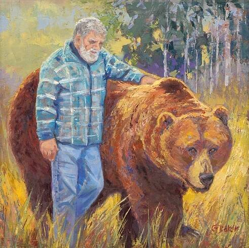 The Bond painting, giant grizzly bear and trainer, Doug Seus and Bart