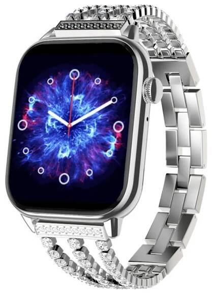 Chytré hodinky Madvell Pulsar s bluetooth voláním a EKG stříbrná se stříbrným kovovým řemínkem Zira