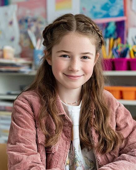 Long back to school hairstyle with crown braids and center part on wavy brown hair